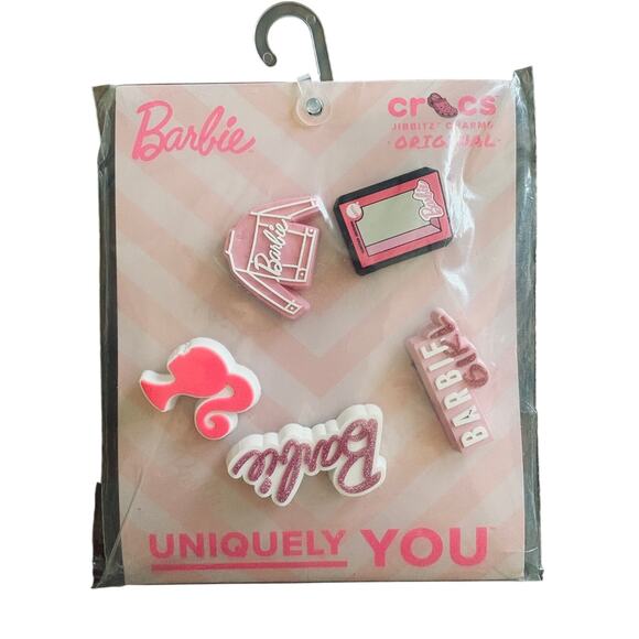 NIB BARBIE CROCS Jibbitz Charms 5PC SET Genuine Crocs - Picture 1 of 3